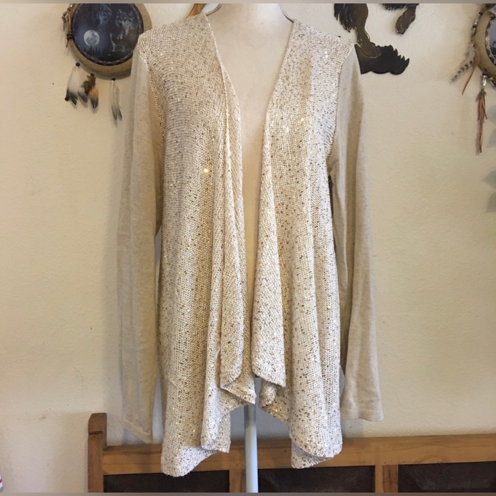 Charter Club light tan sequin open front cardigan